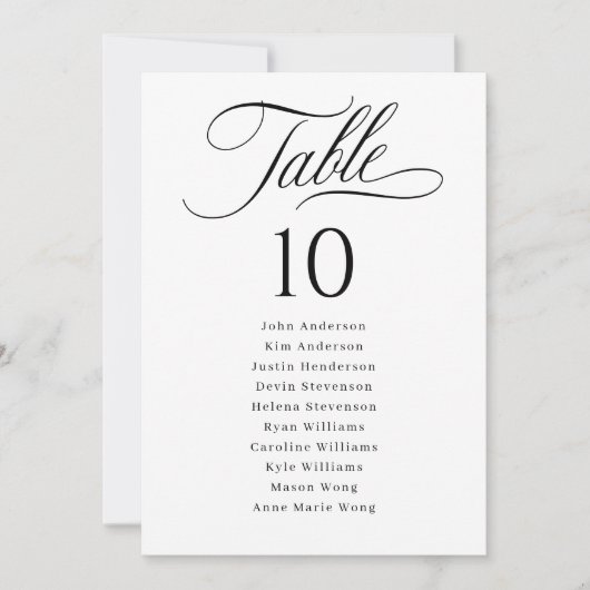 Elegant Script Bruiloft Zitkaarten Tafelnummers (Voorkant)