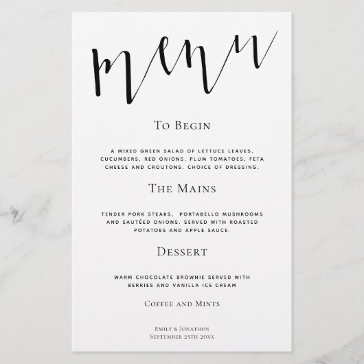 Elegant script bruiloftsmenu in elke kleur binnen  (Voorkant)