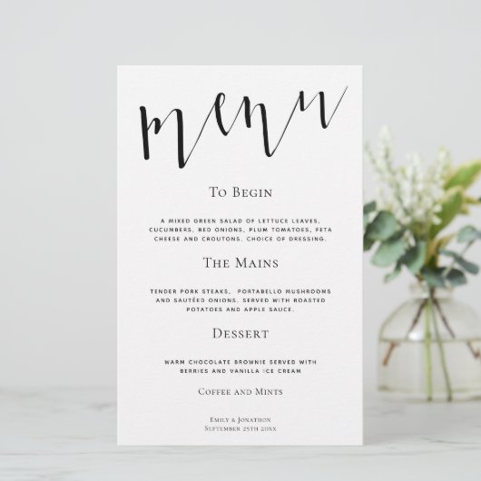 Elegant script bruiloftsmenu in elke kleur binnen  (Staand voorkant)