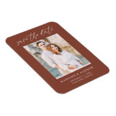 Elegant Script Bruine Foto Save The Date Magneet (Rechterzijde)