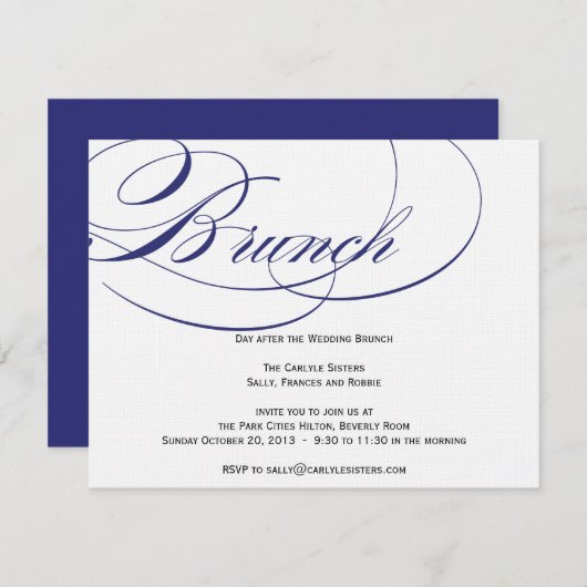 Elegant Script Brunch Invitation - marine Kaart (Voorkant / Achterkant)