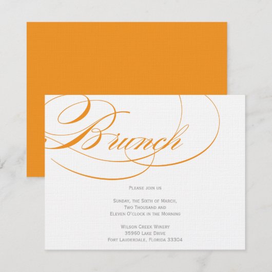 Elegant Script Brunch Invitation - Oranje Kaart (Voorkant / Achterkant)