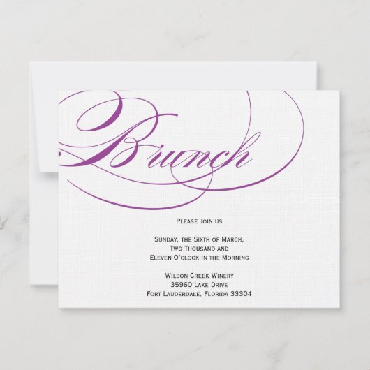 Elegant Script Brunch Invitation - Paars Kaart (Voorkant)