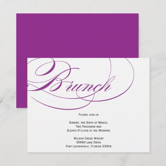 Elegant Script Brunch Invitation - Paars Kaart (Voorkant / Achterkant)