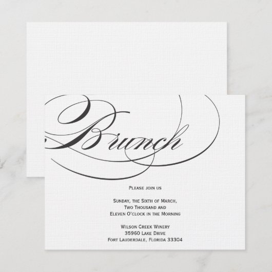 Elegant Script Brunch Invitation - Zwart Kaart (Voorkant / Achterkant)