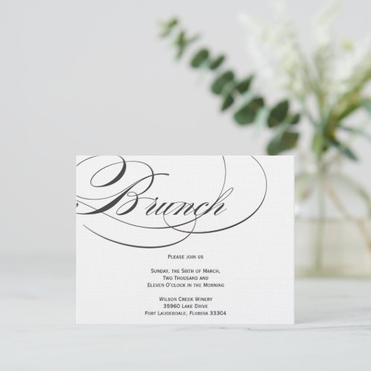 Elegant Script Brunch Invitation - Zwart Kaart (Staand voorkant)