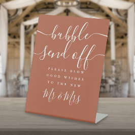 Elegant Script Bubble Afscheid Terracotta Reclamebord Met Voetstuk