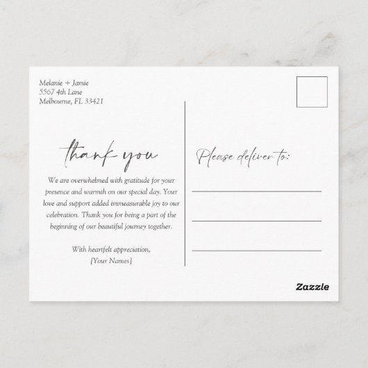 Elegant Script budget foto bruiloft dank u Briefkaart (Achterkant)