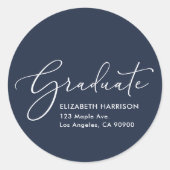 Elegant Script Bue Afstuderen retouradres Ronde Sticker (Voorkant)
