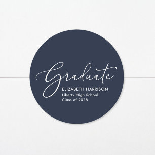 Elegant Script Bue Afstuderen retouradres Ronde Sticker