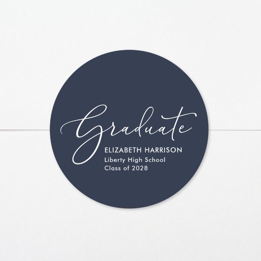 Elegant Script Bue Afstuderen retouradres Ronde Sticker