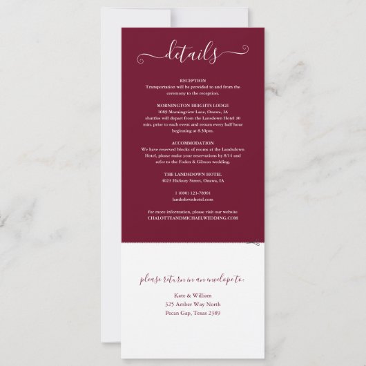 Elegant Script Burgundy all in one Wedding Kaart (Achterkant)