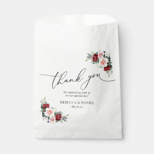 Elegant Script Burgundy Blush Floral Favor Bag Bedankzakje