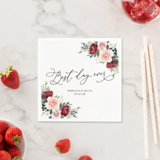 Elegant Script Burgundy Blush Floral Greenery Servet (Insitu)