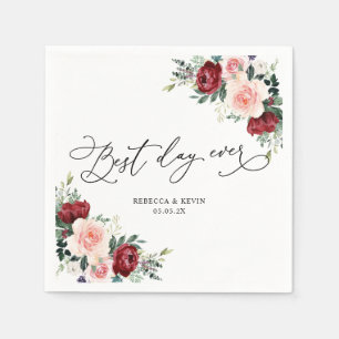 Elegant Script Burgundy Blush Floral Greenery Servet