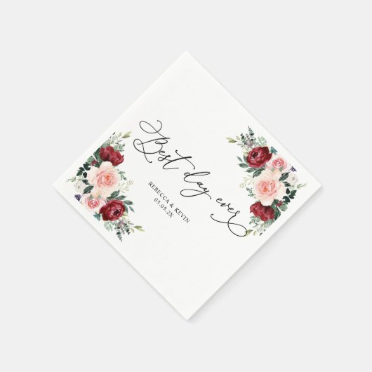 Elegant Script Burgundy Blush Floral Greenery Servet (Hoek)