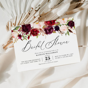 elegant script burgundy blush floral vrijgezellenf kaart
