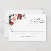 Elegant Script Burgundy Blush Floral Wedding RSVP Kaartje (Voorkant)