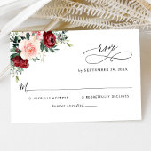 Elegant Script Burgundy Blush Floral Wedding RSVP Kaartje