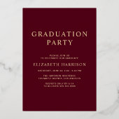 Elegant Script Burgundy College Graduparty Folie Uitnodiging (Achterkant)