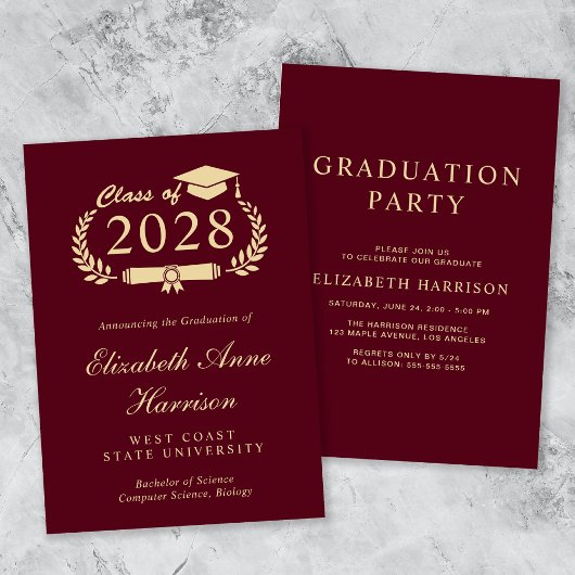 Elegant Script Burgundy College Graduparty Kaart