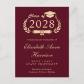 Elegant Script Burgundy College Graduparty Uitnodiging Briefkaart (Voorkant)