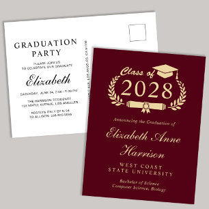 Elegant Script Burgundy College Graduparty Uitnodiging Briefkaart