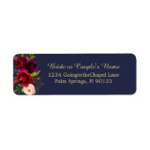 Elegant Script Burgundy Floral op Navy Blue Etiket (Voorkant)