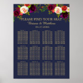 Elegant Script Burgundy Floral op Navy Blue Poster (Voorkant)