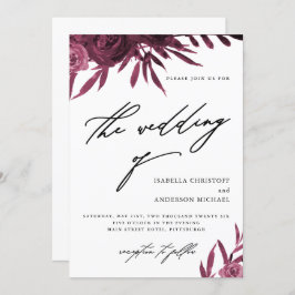 Elegant Script Burgundy Floral Wedding Kaart