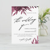 Elegant Script Burgundy Floral Wedding Kaart (Staand voorkant)