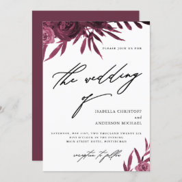 Elegant Script Burgundy Floral Wedding Kaart