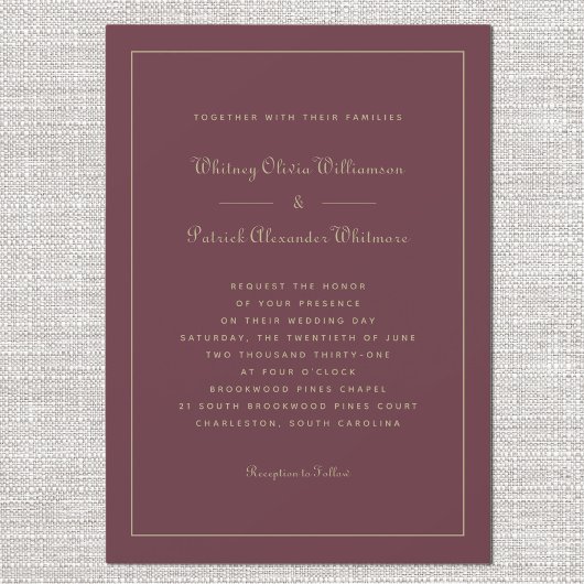 Elegant Script Burgundy Gold Chic Formal Weddings Kaart