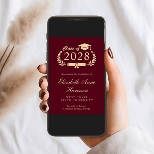 Elegant Script Burgundy Gold College Graduing Aankondiging