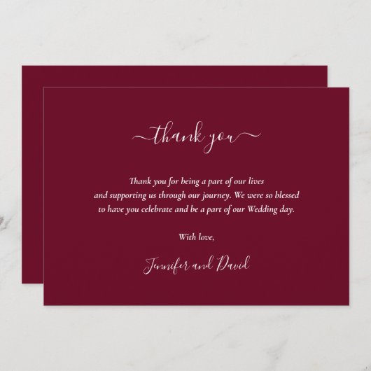 Elegant Script Burgundy - Hartelijk dank Bedankkaart (Voorkant / Achterkant)