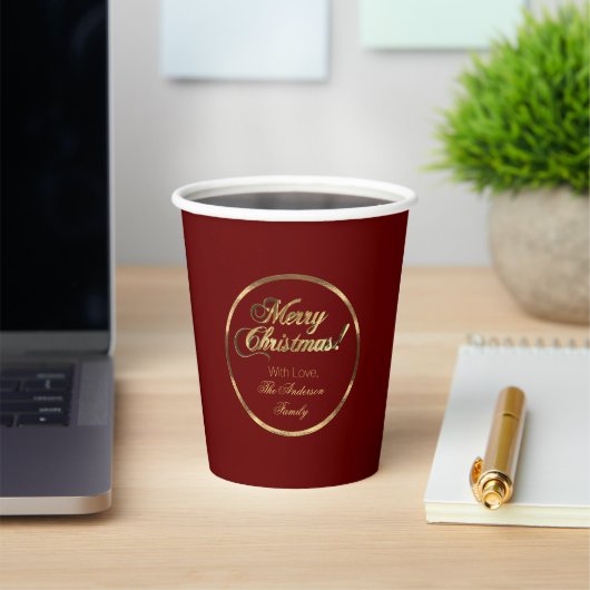 Elegant Script Burgundy Red en Gold Kerstmis Papieren Bekers (Insitu)
