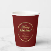 Elegant Script Burgundy Red en Gold Kerstmis Papieren Bekers (Achterkant)
