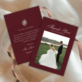Elegant Script Burgundy Red Flat Thank You Card Bedankkaart