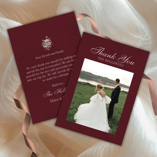 Elegant Script Burgundy Red Flat Thank You Card Bedankkaart