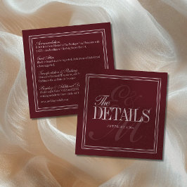Elegant Script Burgundy Red Formal Wedding Details Informatiekaartje