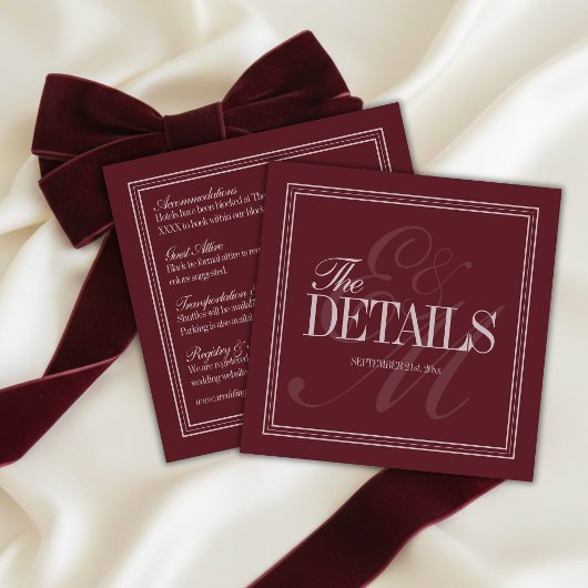 Elegant Script Burgundy Red Formal Wedding Details Informatiekaartje