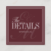 Elegant Script Burgundy Red Formal Wedding Details Informatiekaartje (Achterkant)