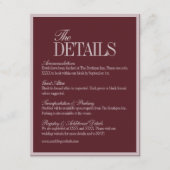Elegant Script Burgundy Red Formal Wedding Details Informatiekaartje (Voorkant)