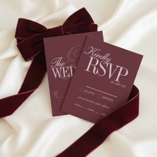 Elegant Script Burgundy Red Formal Wedding Details RSVP Kaartje