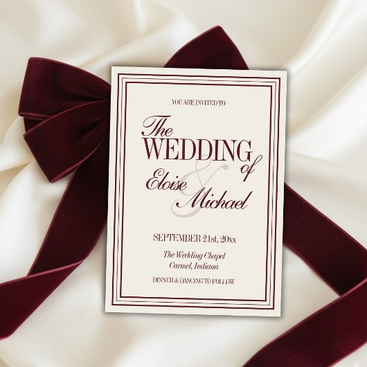 Elegant Script Burgundy Red Formal Wedding  Kaart