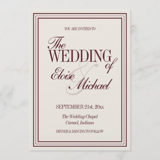 Elegant Script Burgundy Red Formal Wedding  Kaart (Voorkant)