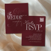Elegant Script Burgundy Red QR Code Formal Wedding RSVP Kaartje