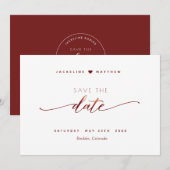 Elegant Script, Burgundy Simple Wedding Save The Date (Voorkant / Achterkant)