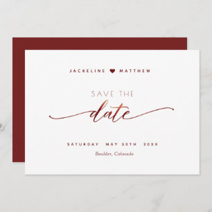 Elegant Script, Burgundy Simple Wedding Save The Date