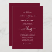 Elegant Script Burgundy Wedding Invitation Kaart (Voorkant / Achterkant)